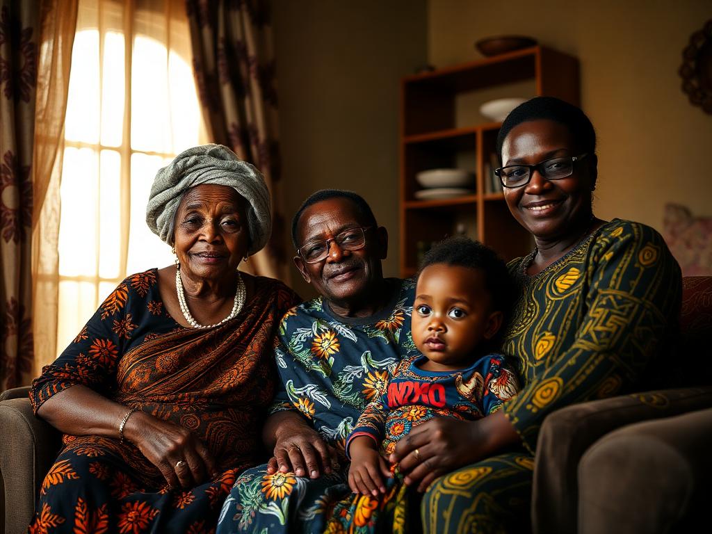 A multigenerational Black Yoruba family together at home